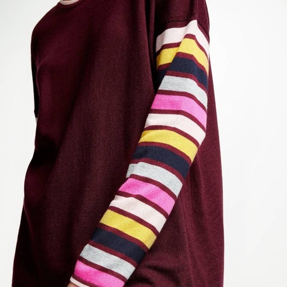 Boden Berwick Striped Sleeve Maroon Red Sweater - Picture 10 of 11